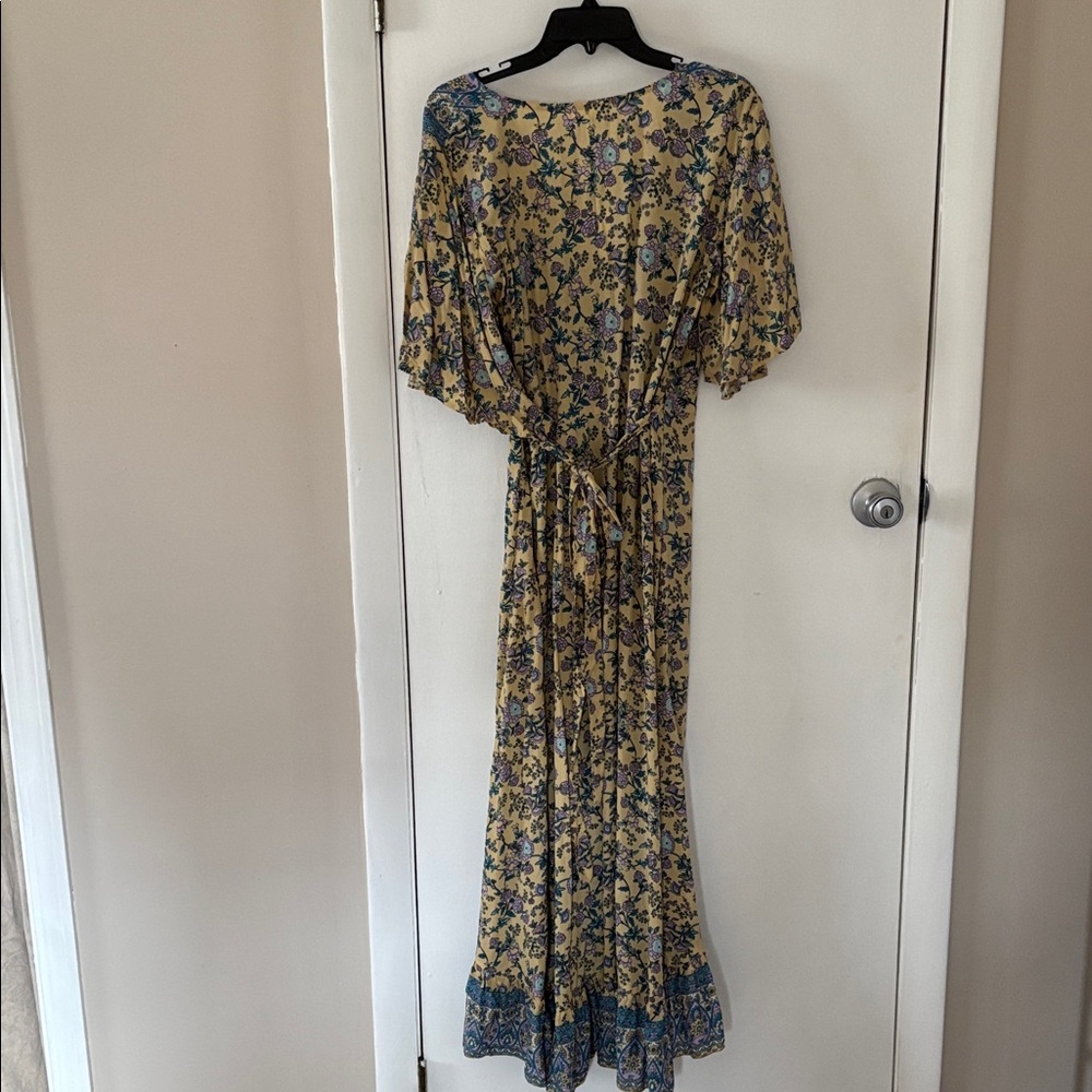 Aura Yellow Floral Maxi Dress with Blue Paisley Trim - Picture 7 of 7